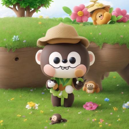 00044-4205822183-(masterpiece, best quality_1.1)Chibi,A cute monkey,  in a flowery dress with a  hat on the green grass. Soft light , white backg.png